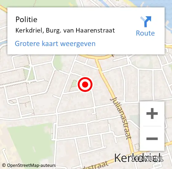 Locatie op kaart van de 112 melding: Politie Kerkdriel, Burg. van Haarenstraat op 5 augustus 2021 18:19
