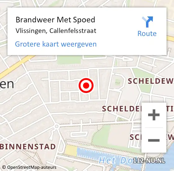 Locatie op kaart van de 112 melding: Brandweer Met Spoed Naar Vlissingen, Callenfelsstraat op 5 augustus 2021 18:23