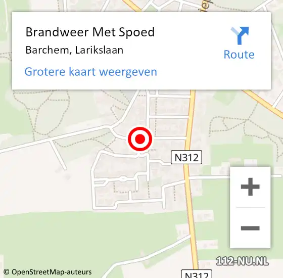 Locatie op kaart van de 112 melding: Brandweer Met Spoed Naar Barchem, Larikslaan op 5 augustus 2021 18:39