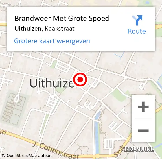 Locatie op kaart van de 112 melding: Brandweer Met Grote Spoed Naar Uithuizen, Kaakstraat op 5 augustus 2021 19:30