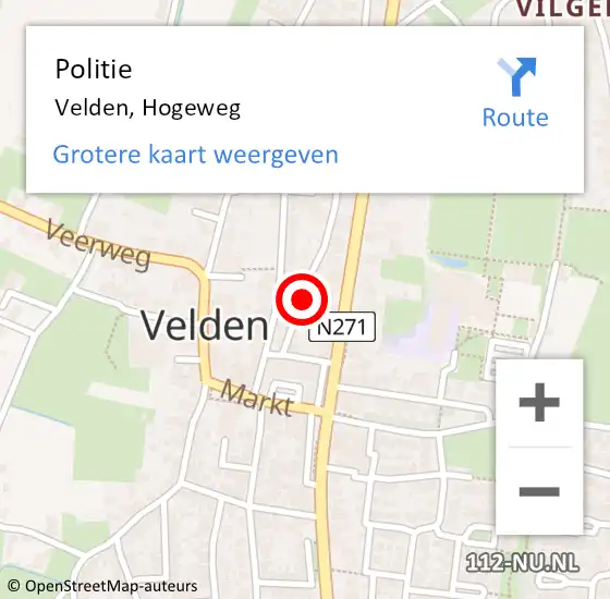 Locatie op kaart van de 112 melding: Politie Velden, Hogeweg op 5 augustus 2021 19:52