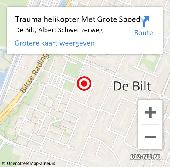 Locatie op kaart van de 112 melding: Trauma helikopter Met Grote Spoed Naar De Bilt, Albert Schweitzerweg op 5 augustus 2021 19:52