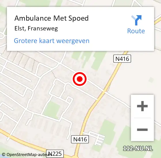 Locatie op kaart van de 112 melding: Ambulance Met Spoed Naar Elst, Franseweg op 5 augustus 2021 20:01