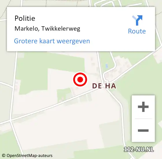 Locatie op kaart van de 112 melding: Politie Markelo, Twikkelerweg op 5 augustus 2021 20:15