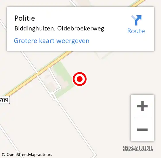 Locatie op kaart van de 112 melding: Politie Biddinghuizen, Oldebroekerweg op 5 augustus 2021 20:17