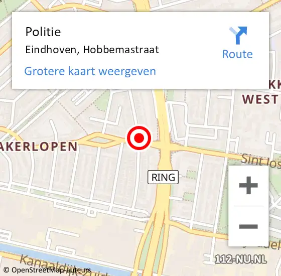 Locatie op kaart van de 112 melding: Politie Eindhoven, Hobbemastraat op 5 augustus 2021 20:43