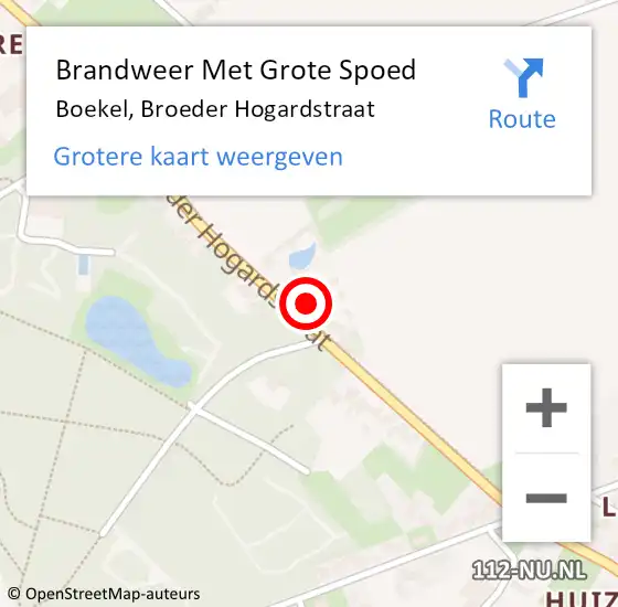 Locatie op kaart van de 112 melding: Brandweer Met Grote Spoed Naar Boekel, Broeder Hogardstraat op 5 augustus 2021 20:55