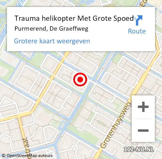 Locatie op kaart van de 112 melding: Trauma helikopter Met Grote Spoed Naar Purmerend, De Graeffweg op 5 augustus 2021 21:23