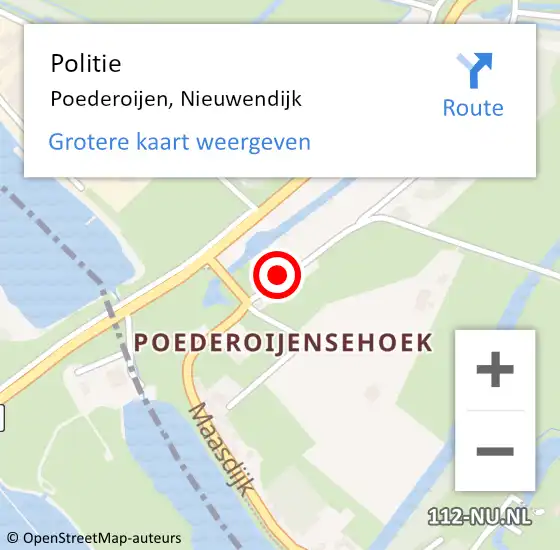 Locatie op kaart van de 112 melding: Politie Poederoijen, Nieuwendijk op 5 augustus 2021 21:26