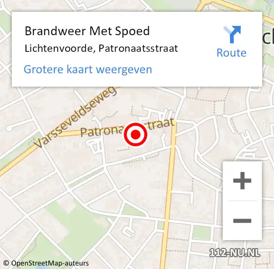 Locatie op kaart van de 112 melding: Brandweer Met Spoed Naar Lichtenvoorde, Patronaatsstraat op 5 augustus 2021 21:43