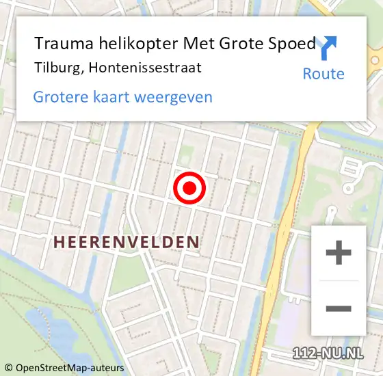 Locatie op kaart van de 112 melding: Trauma helikopter Met Grote Spoed Naar Tilburg, Hontenissestraat op 5 augustus 2021 21:44