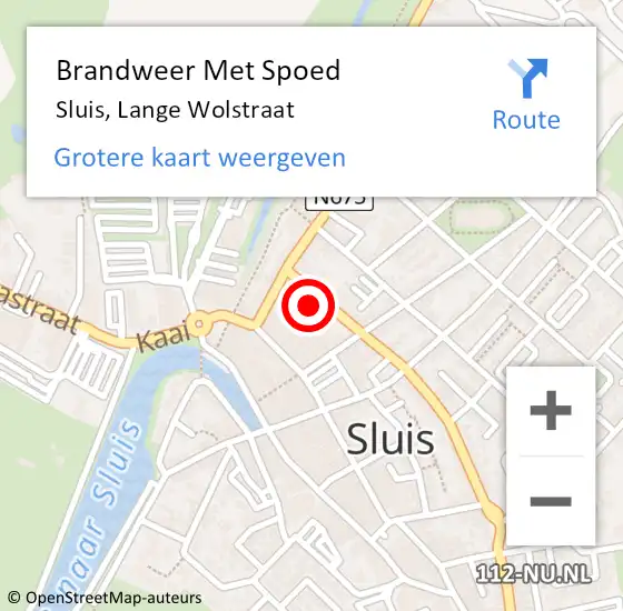 Locatie op kaart van de 112 melding: Brandweer Met Spoed Naar Sluis, Lange Wolstraat op 5 augustus 2021 21:51