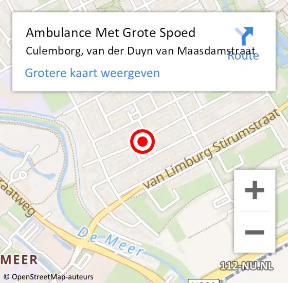 Locatie op kaart van de 112 melding: Ambulance Met Grote Spoed Naar Culemborg, van der Duyn van Maasdamstraat op 5 augustus 2021 21:52