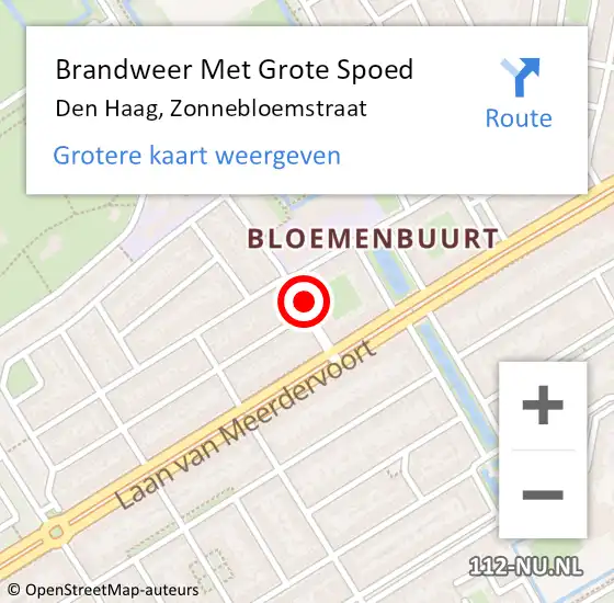 Locatie op kaart van de 112 melding: Brandweer Met Grote Spoed Naar Den Haag, Zonnebloemstraat op 5 augustus 2021 21:57