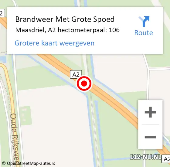 Locatie op kaart van de 112 melding: Brandweer Met Grote Spoed Naar Maasdriel, A2 hectometerpaal: 106 op 5 augustus 2021 22:04