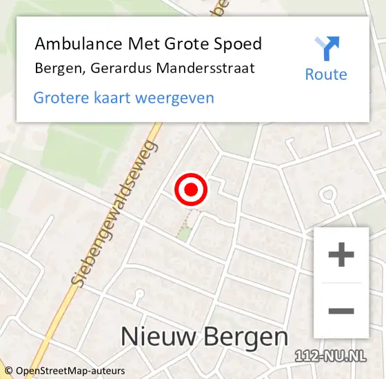 Locatie op kaart van de 112 melding: Ambulance Met Grote Spoed Naar Bergen, Gerardus Mandersstraat op 5 augustus 2021 22:18