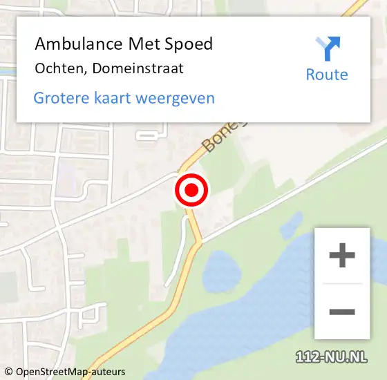 Locatie op kaart van de 112 melding: Ambulance Met Spoed Naar Ochten, Domeinstraat op 5 augustus 2021 22:18