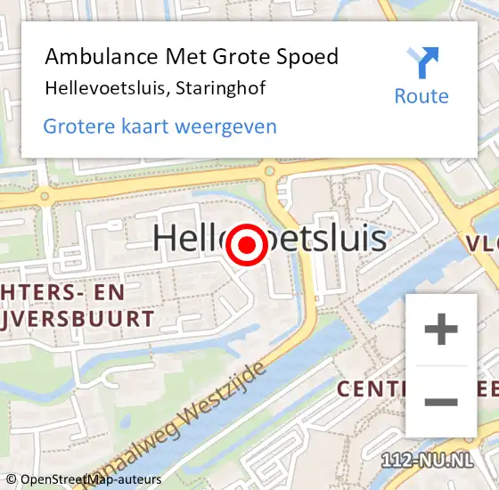 Locatie op kaart van de 112 melding: Ambulance Met Grote Spoed Naar Hellevoetsluis, Staringhof op 5 augustus 2021 22:58
