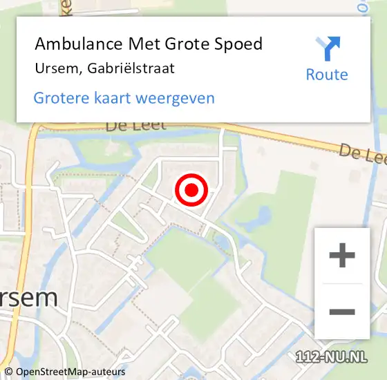 Locatie op kaart van de 112 melding: Ambulance Met Grote Spoed Naar Ursem, Gabriëlstraat op 5 augustus 2021 23:03