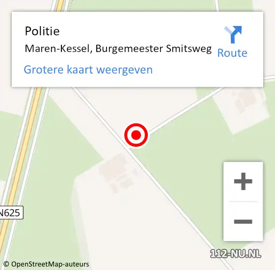 Locatie op kaart van de 112 melding: Politie Maren-Kessel, Burgemeester Smitsweg op 5 augustus 2021 23:11