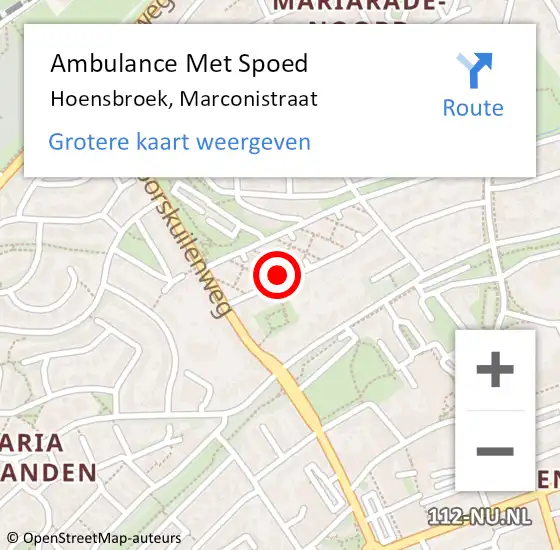 Locatie op kaart van de 112 melding: Ambulance Met Spoed Naar Hoensbroek, Marconistraat op 18 juni 2014 22:28