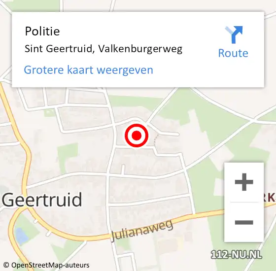 Locatie op kaart van de 112 melding: Politie Sint Geertruid, Valkenburgerweg op 6 augustus 2021 00:03