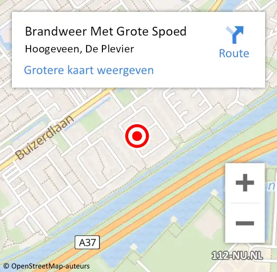 Locatie op kaart van de 112 melding: Brandweer Met Grote Spoed Naar Hoogeveen, De Plevier op 6 augustus 2021 00:54