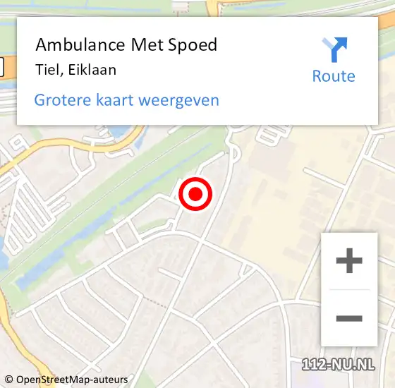 Locatie op kaart van de 112 melding: Ambulance Met Spoed Naar Tiel, Eiklaan op 6 augustus 2021 00:59