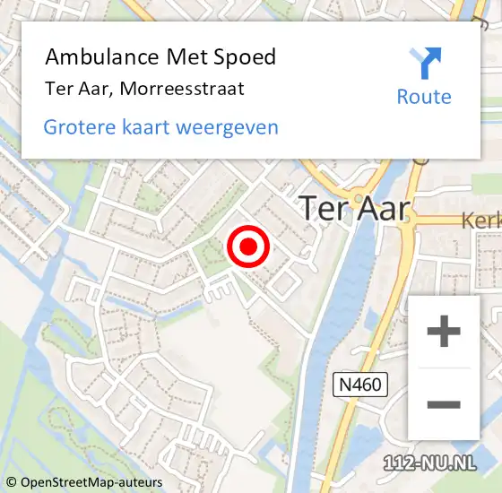 Locatie op kaart van de 112 melding: Ambulance Met Spoed Naar Ter Aar, Morreesstraat op 6 augustus 2021 02:11