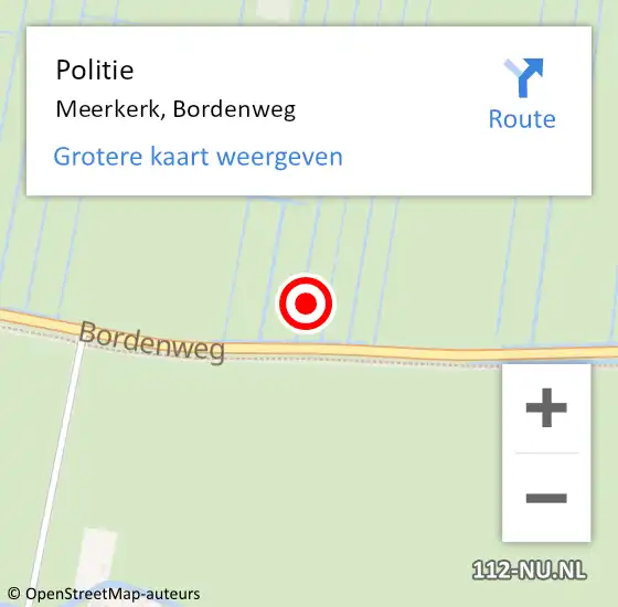 Locatie op kaart van de 112 melding: Politie Meerkerk, Bordenweg op 6 augustus 2021 03:24