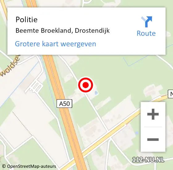 Locatie op kaart van de 112 melding: Politie Beemte Broekland, Drostendijk op 6 augustus 2021 05:58