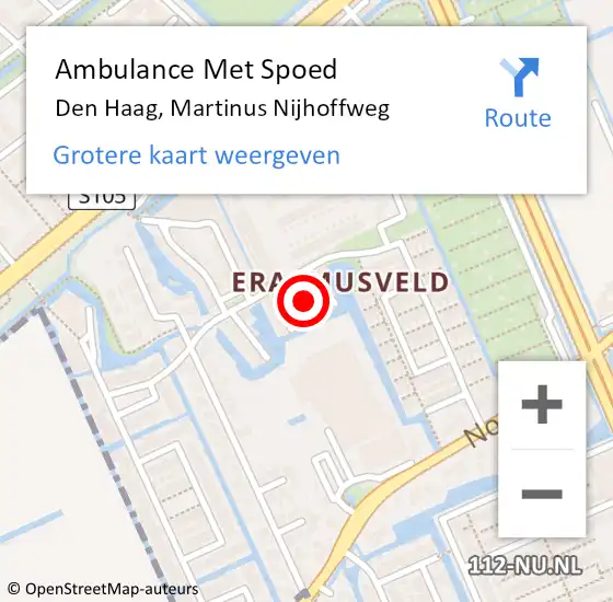 Locatie op kaart van de 112 melding: Ambulance Met Spoed Naar Den Haag, Martinus Nijhoffweg op 6 augustus 2021 06:32