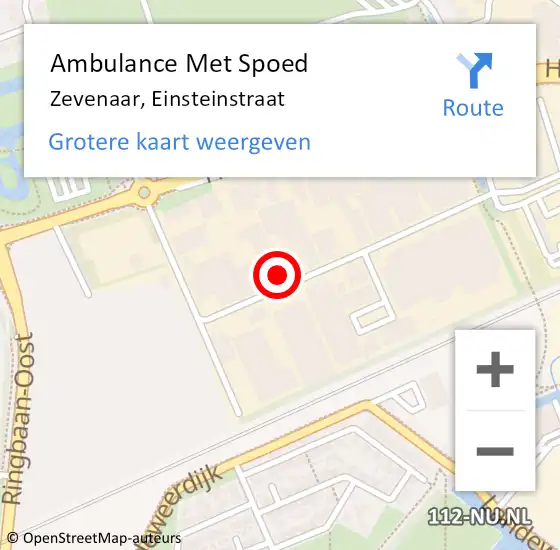 Locatie op kaart van de 112 melding: Ambulance Met Spoed Naar Zevenaar, Einsteinstraat op 6 augustus 2021 07:53