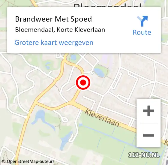 Locatie op kaart van de 112 melding: Brandweer Met Spoed Naar Bloemendaal, Korte Kleverlaan op 6 augustus 2021 08:15