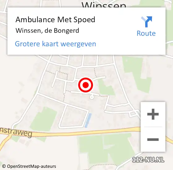 Locatie op kaart van de 112 melding: Ambulance Met Spoed Naar Winssen, de Bongerd op 6 augustus 2021 08:43