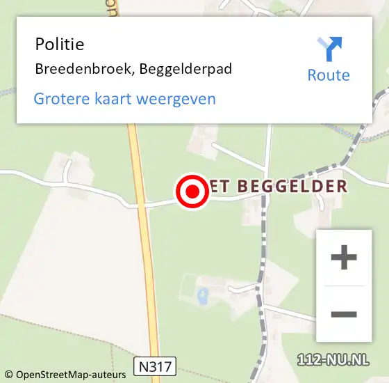 Locatie op kaart van de 112 melding: Politie Breedenbroek, Beggelderpad op 6 augustus 2021 08:47