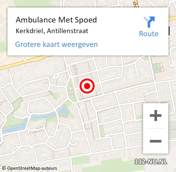 Locatie op kaart van de 112 melding: Ambulance Met Spoed Naar Kerkdriel, Antillenstraat op 6 augustus 2021 08:51