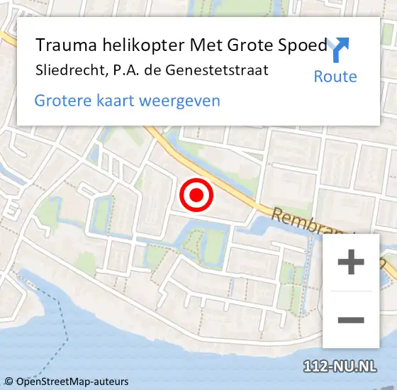 Locatie op kaart van de 112 melding: Trauma helikopter Met Grote Spoed Naar Sliedrecht, P.A. de Genestetstraat op 6 augustus 2021 08:55