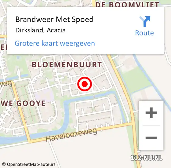 Locatie op kaart van de 112 melding: Brandweer Met Spoed Naar Dirksland, Acacia op 6 augustus 2021 09:20