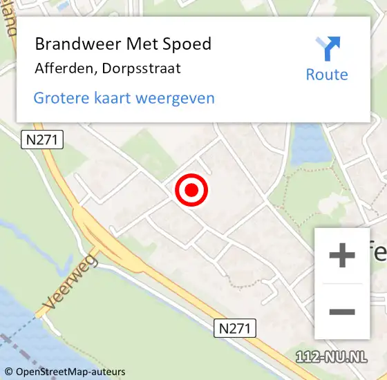 Locatie op kaart van de 112 melding: Brandweer Met Spoed Naar Afferden, Dorpsstraat op 6 augustus 2021 09:48