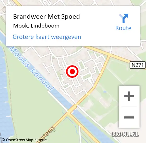 Locatie op kaart van de 112 melding: Brandweer Met Spoed Naar Mook, Lindeboom op 6 augustus 2021 09:51