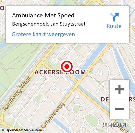 Locatie op kaart van de 112 melding: Ambulance Met Spoed Naar Bergschenhoek, Jan Stuytstraat op 6 augustus 2021 10:10