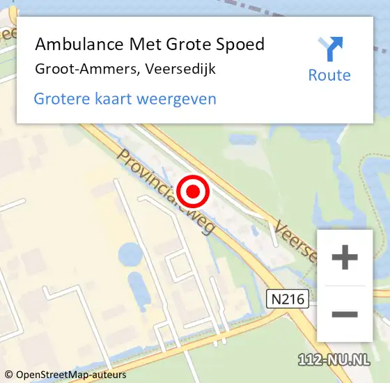 Locatie op kaart van de 112 melding: Ambulance Met Grote Spoed Naar Groot-Ammers, Veersedijk op 6 augustus 2021 10:14