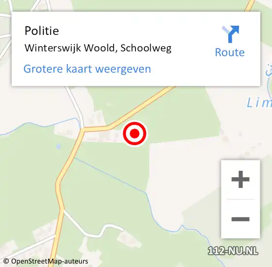 Locatie op kaart van de 112 melding: Politie Winterswijk Woold, Schoolweg op 6 augustus 2021 10:15