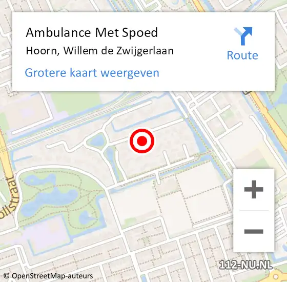 Locatie op kaart van de 112 melding: Ambulance Met Spoed Naar Hoorn, Willem de Zwijgerlaan op 6 augustus 2021 10:49