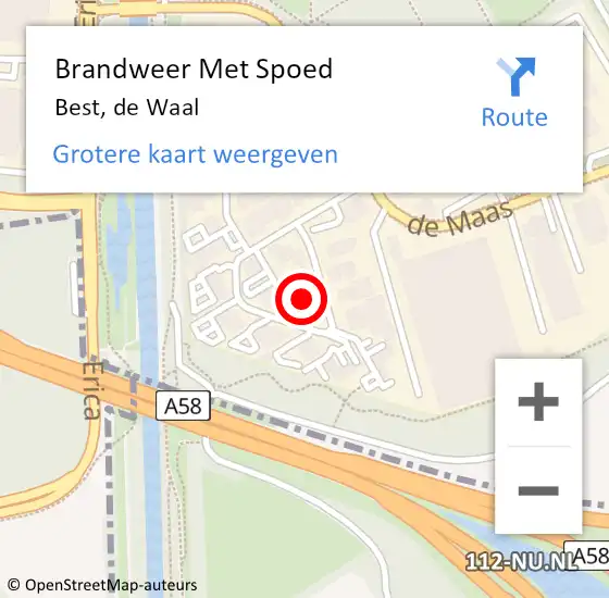 Locatie op kaart van de 112 melding: Brandweer Met Spoed Naar Best, de Waal op 6 augustus 2021 11:25