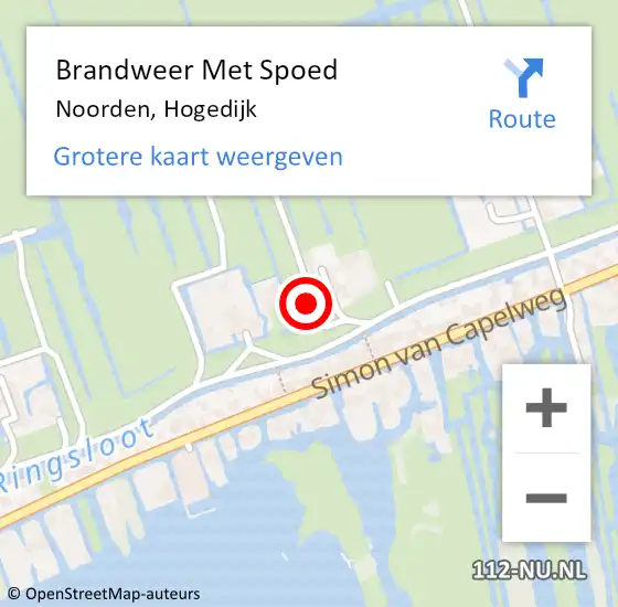 Locatie op kaart van de 112 melding: Brandweer Met Spoed Naar Noorden, Hogedijk op 6 augustus 2021 11:36