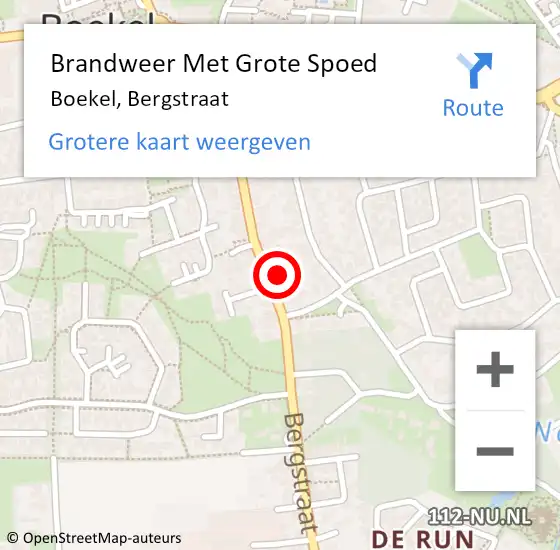 Locatie op kaart van de 112 melding: Brandweer Met Grote Spoed Naar Boekel, Bergstraat op 6 augustus 2021 12:10