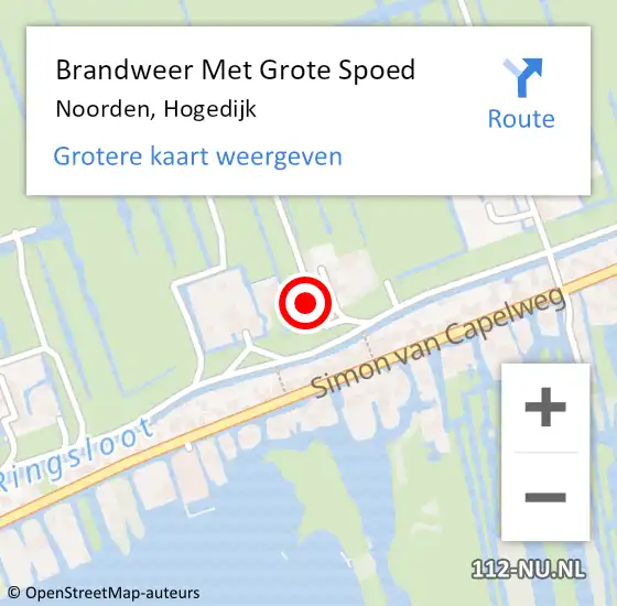 Locatie op kaart van de 112 melding: Brandweer Met Grote Spoed Naar Noorden, Hogedijk op 6 augustus 2021 12:20