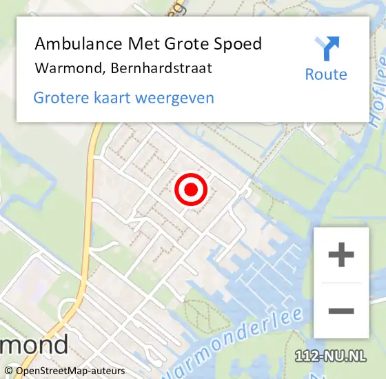 Locatie op kaart van de 112 melding: Ambulance Met Grote Spoed Naar Warmond, Bernhardstraat op 6 augustus 2021 12:25